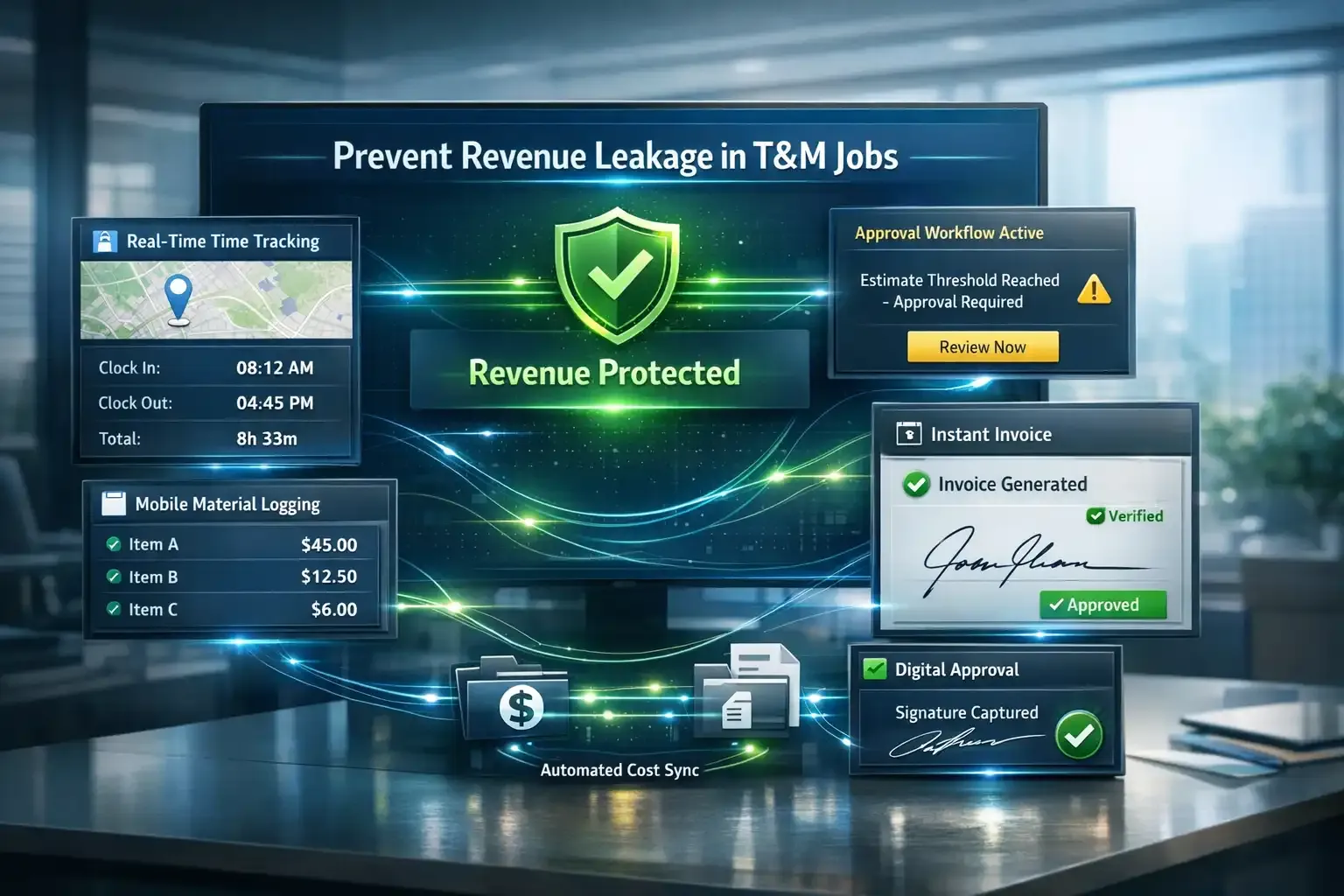 Dashboard showing T&M workflow preventing revenue leakage
